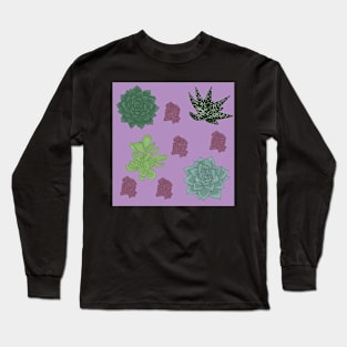 Succulents Pattern Purple Long Sleeve T-Shirt